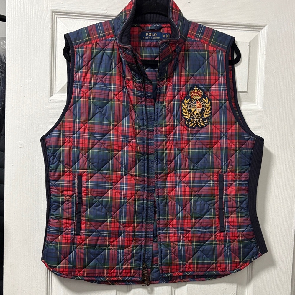Ralph Lauren Quilted Plaid Vest in Red and Navy